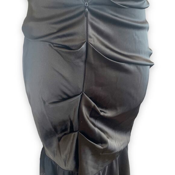 Vintage Cache Formal Black Formal Maxi Strapless Gown Rhinestone Brooch Sheer - Picture 8 of 11